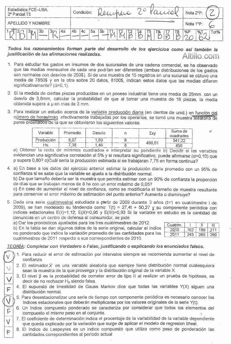 Uba Economicas Ciclo General Estadistica Do Examen Parcial